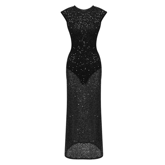 Sequin Backless Maxi Dress Black HV0067