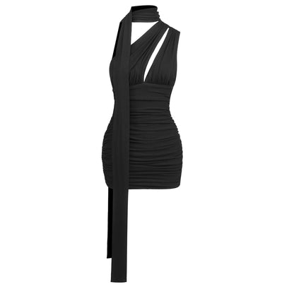Draped Asymmetric Dress Black HV0132