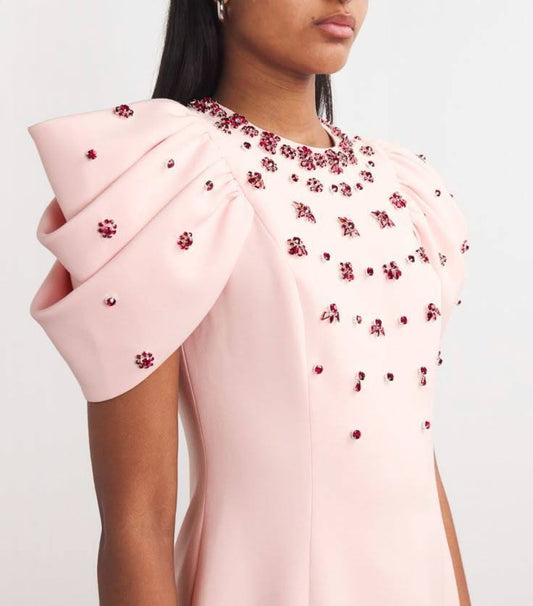 Draped Short Sleeve Crystal Maxi Dress HV2802