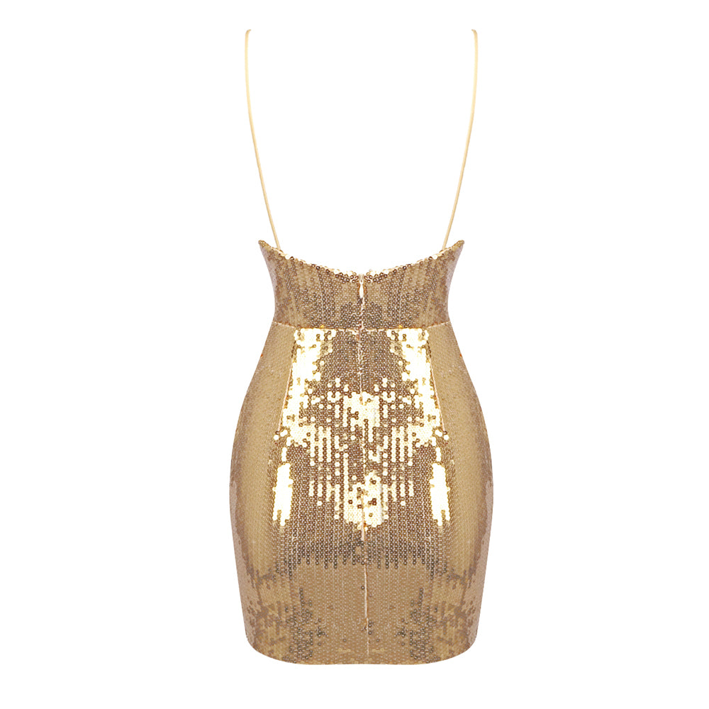 Draped Sequin Dress Gold HV1424