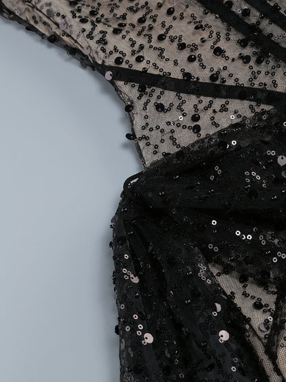 Strapless Sequin Lace Corset Dress Black