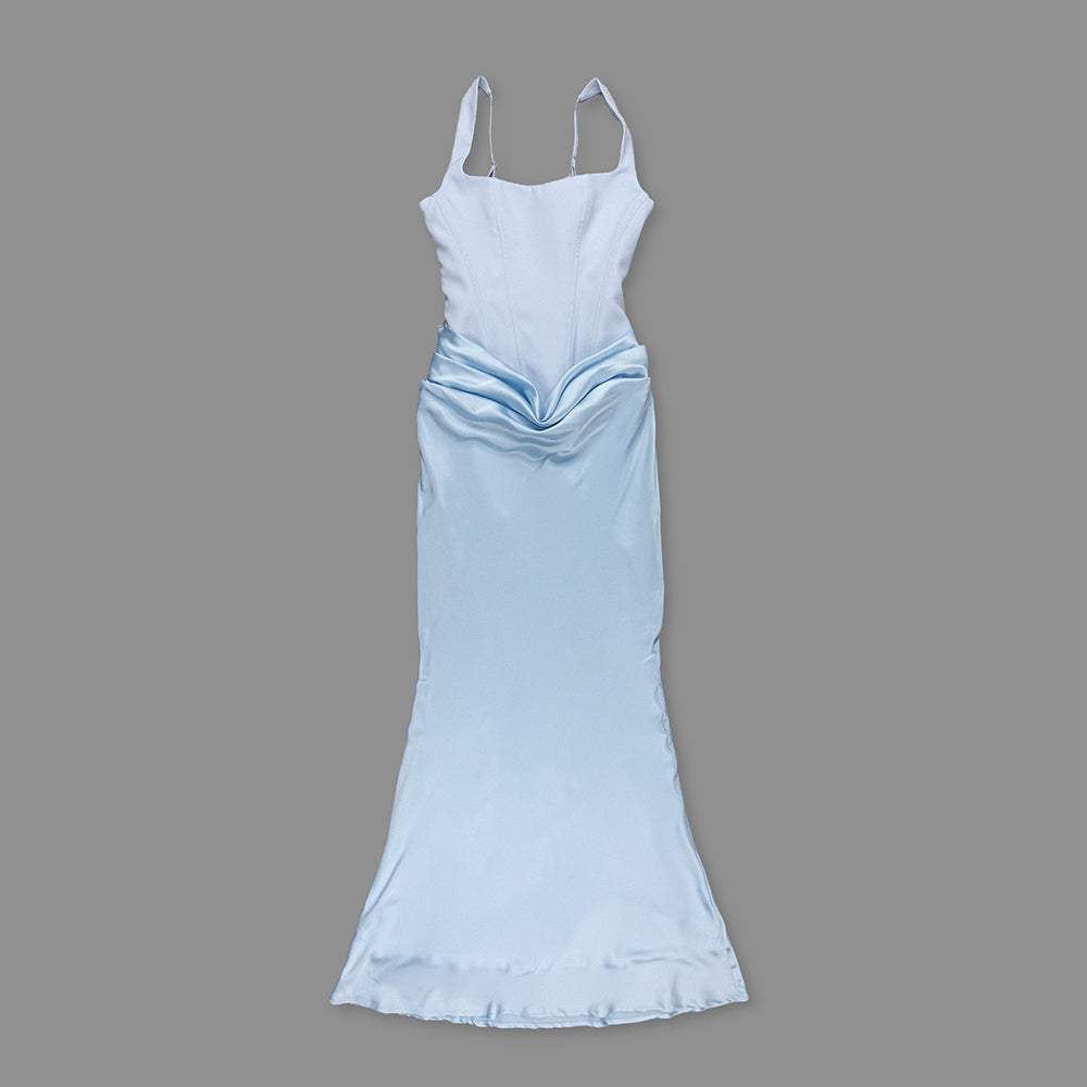 Draped Corset Maxi Dress Light Blue HV0071