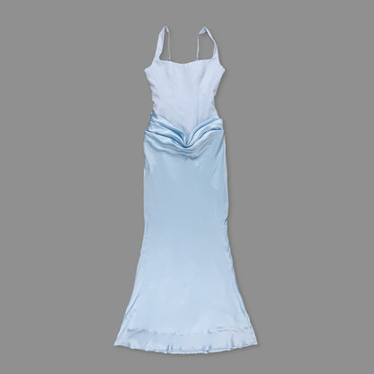 Draped Corset Maxi Dress Light Blue HV0071