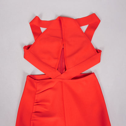 Halter Cut Out Detail Jumpsuit Red