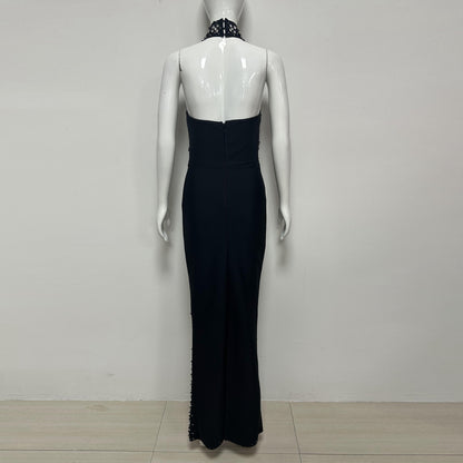 Halter Crystal Cut Out Maxi Dress HV3082