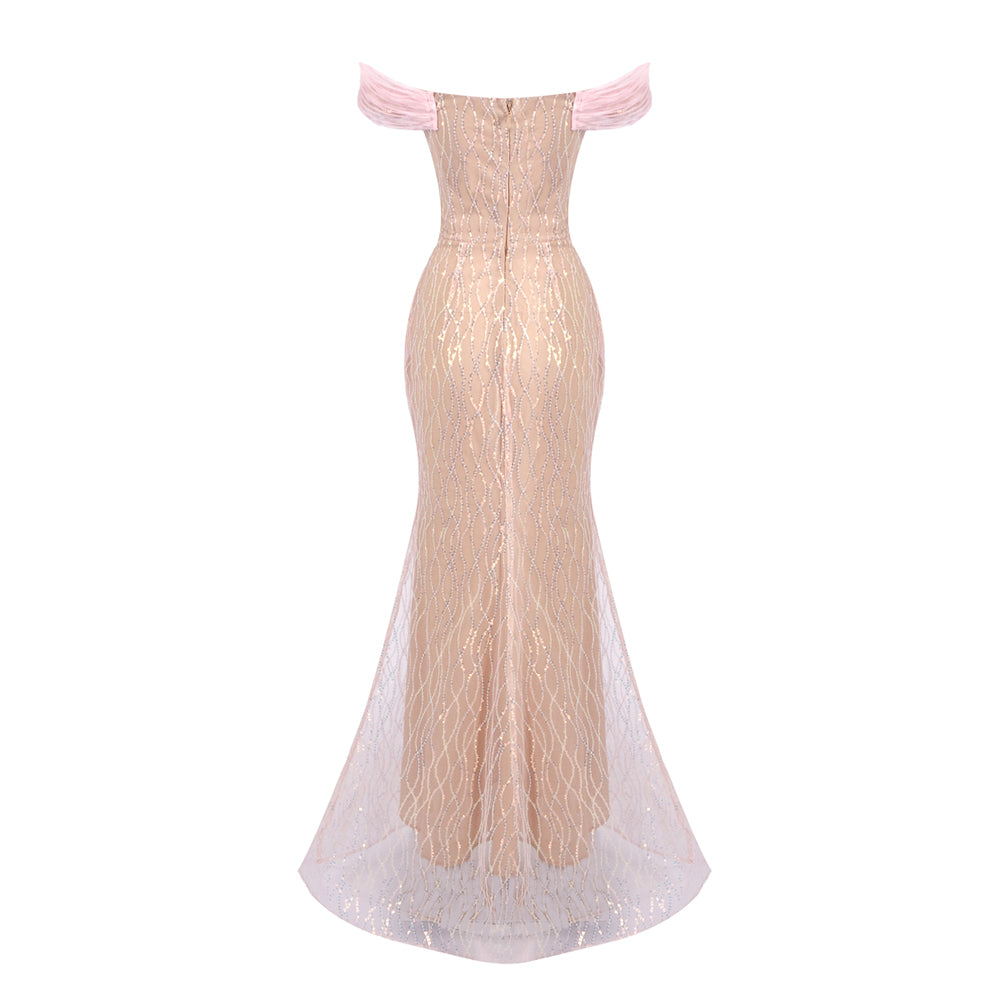 Bardot Floral Sequin Maxi Dress Nude Pink HV2062