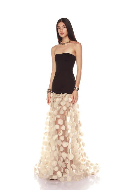 Strapless A Line Maxi Dress Black Ivory HV2067