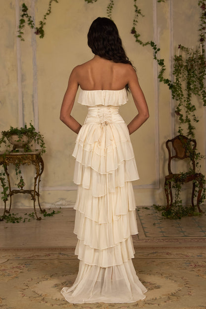 Corset Ruffle Maxi Dress Ivory HV2514