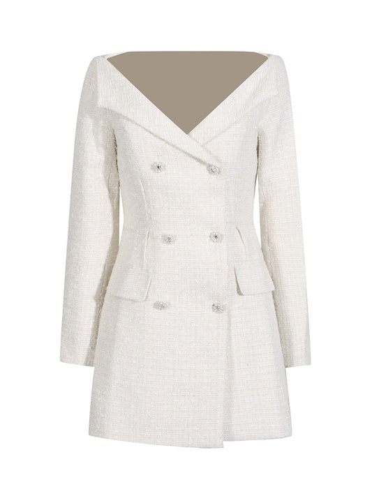 Long Sleeve Blazer Dress Ivory