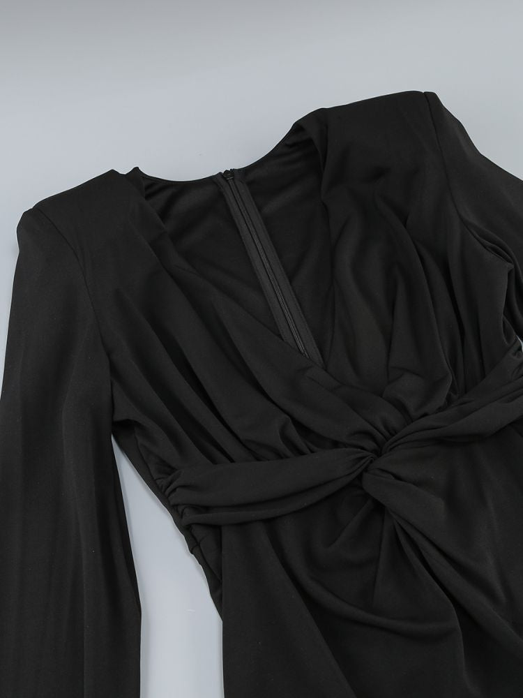 Long Sleeve Crystal Detail Draped Maxi Dress Black