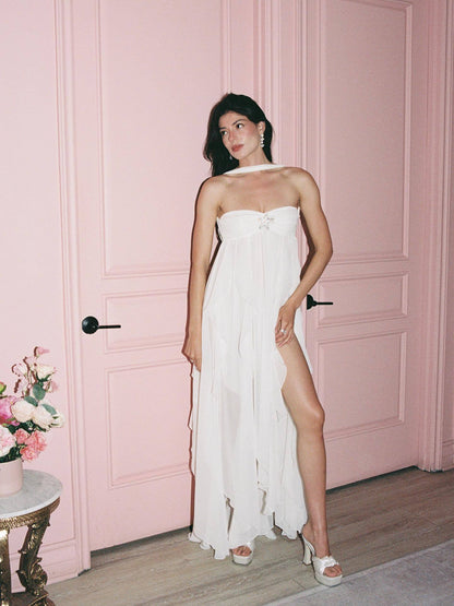 Strapless Ruffle Maxi Dress White HV2633