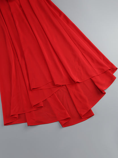 Floral Backless A Line Maxi Dress Red
