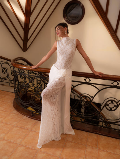 Lace Floral Maxi Dress White HV2664