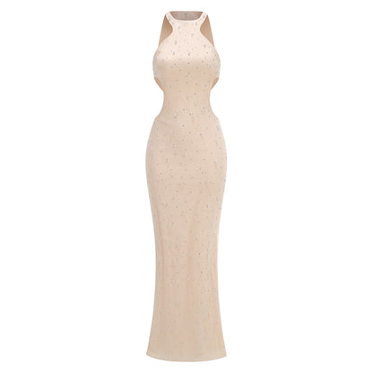 Pearl Crystal Side Cut Out Maxi Dress Ivory HV2155