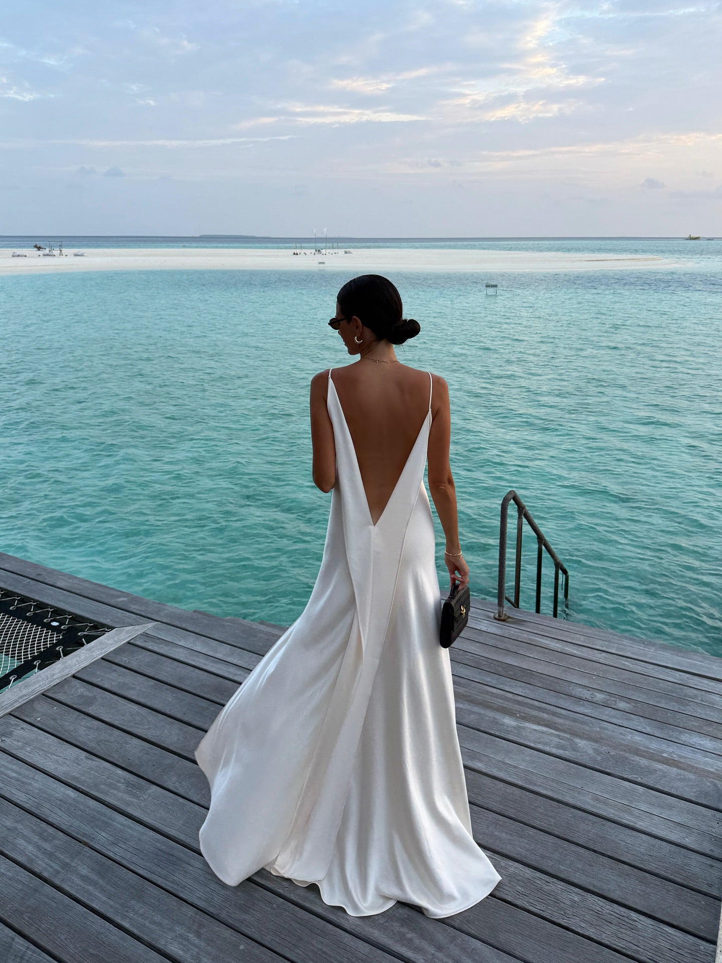 Backless A Line Maxi Dress White HV0116