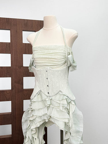 Halter Corset Ruffle Maxi Dress HV3047