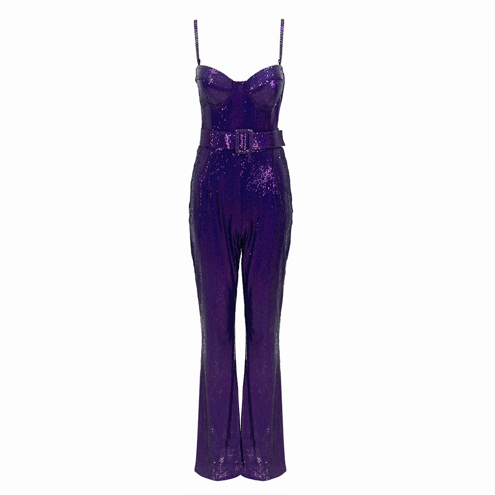 Bustier Sequin Jumpsuit Purple HV9977