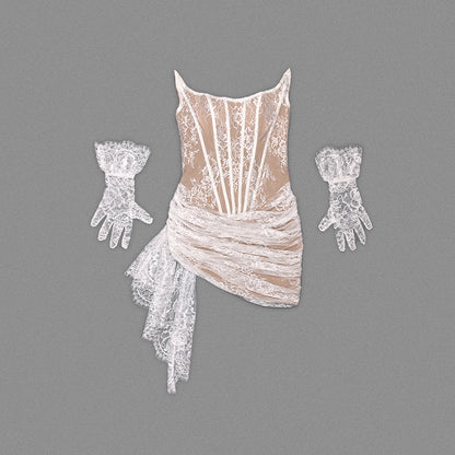 Strapless Lace Corset Dress White HV9924