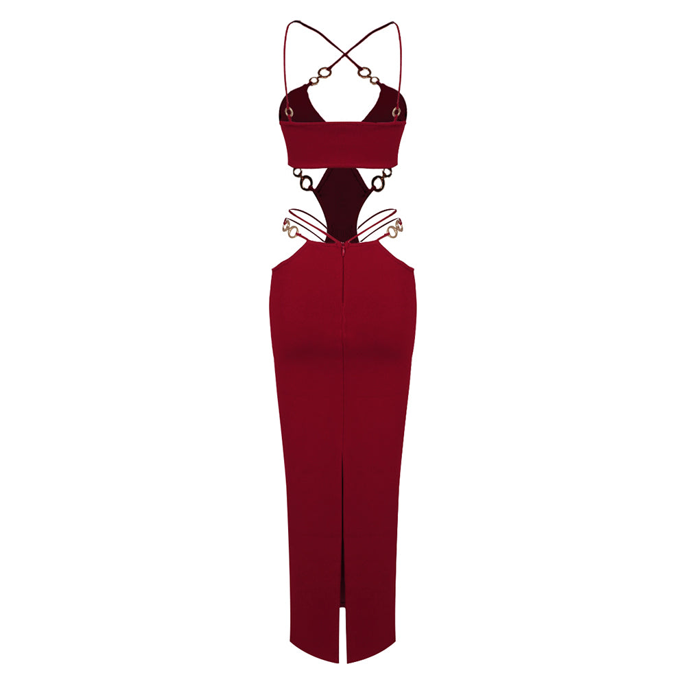 Strappy Cut out Maxi Dress Burgundy HV9723