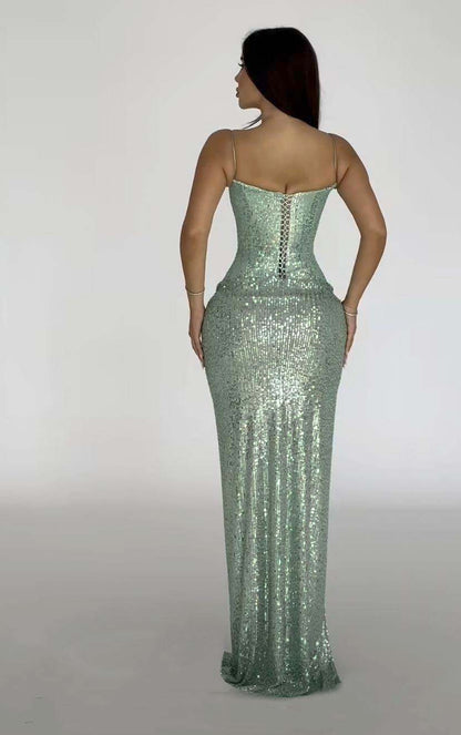 Sequin Corset Maxi Dress Green HV2071