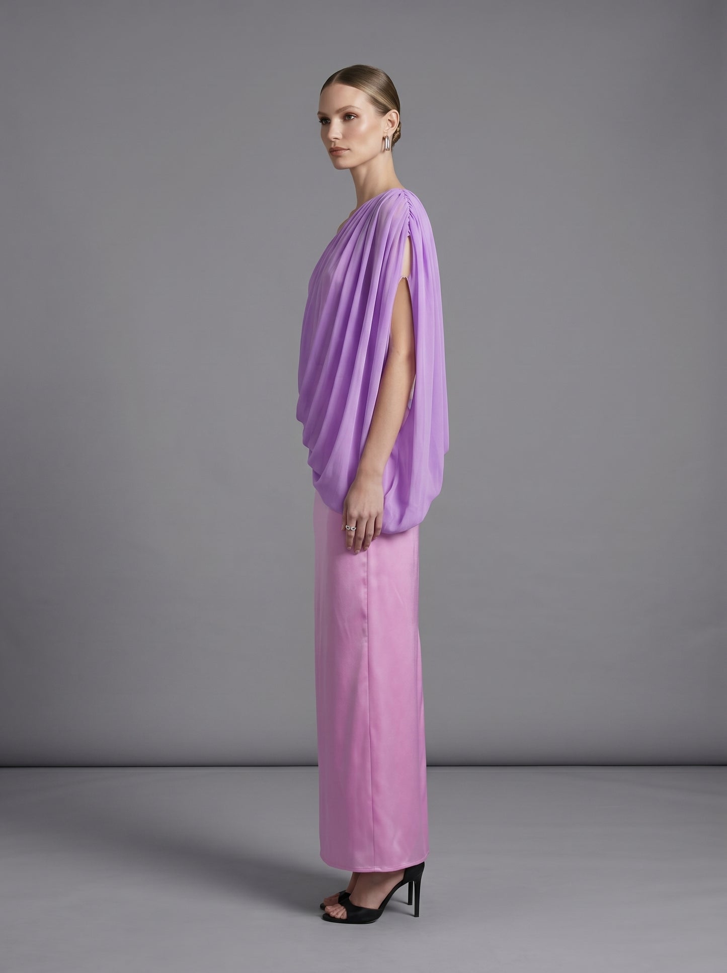 One Shoulder Bubble Maxi Dress Lavender HV3090