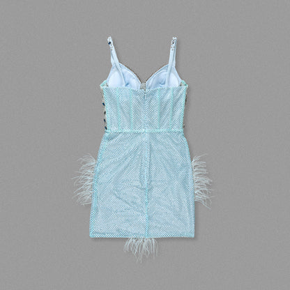 Crystal Bustier Feather Detail Dress Blue HV2192