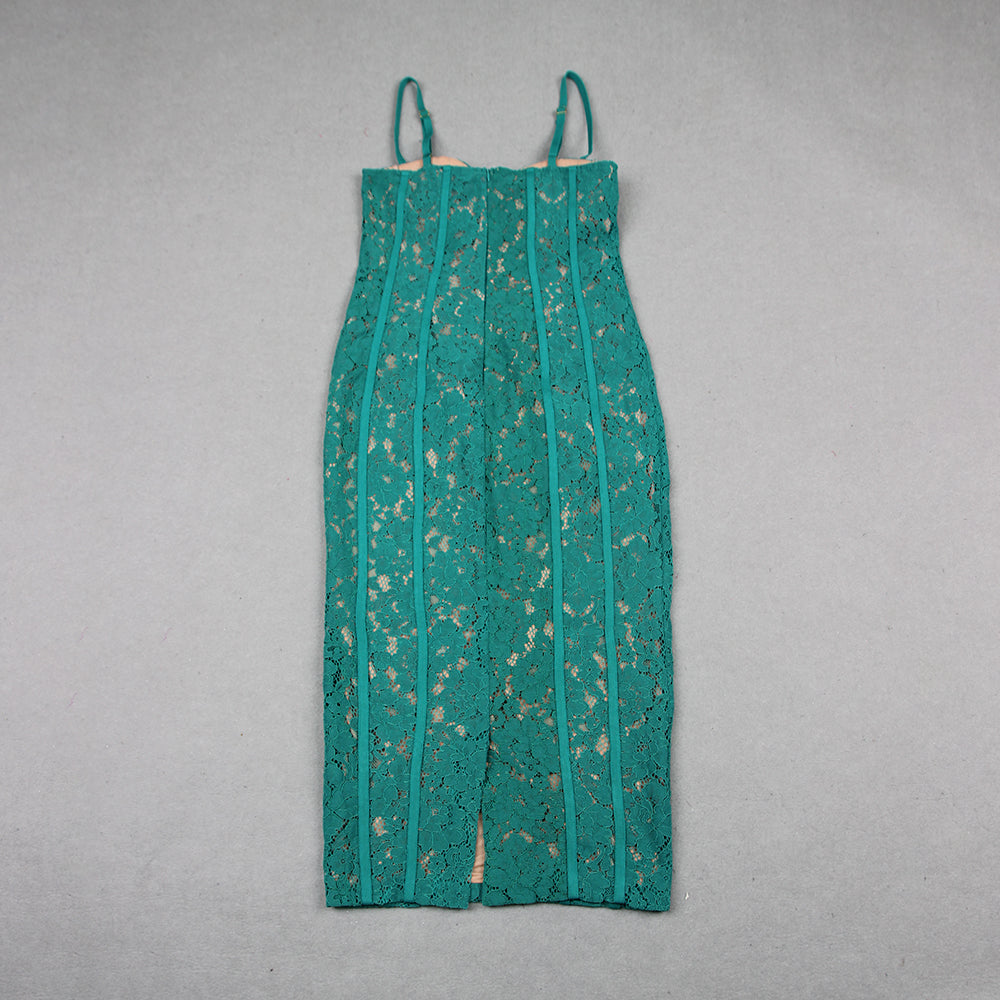 Bustier Detail Lace Midi Dress Green HV9329