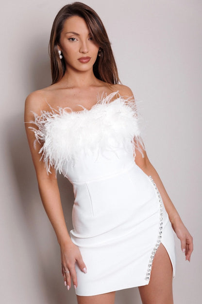 Strapless Feather Crystal Dress HV3116