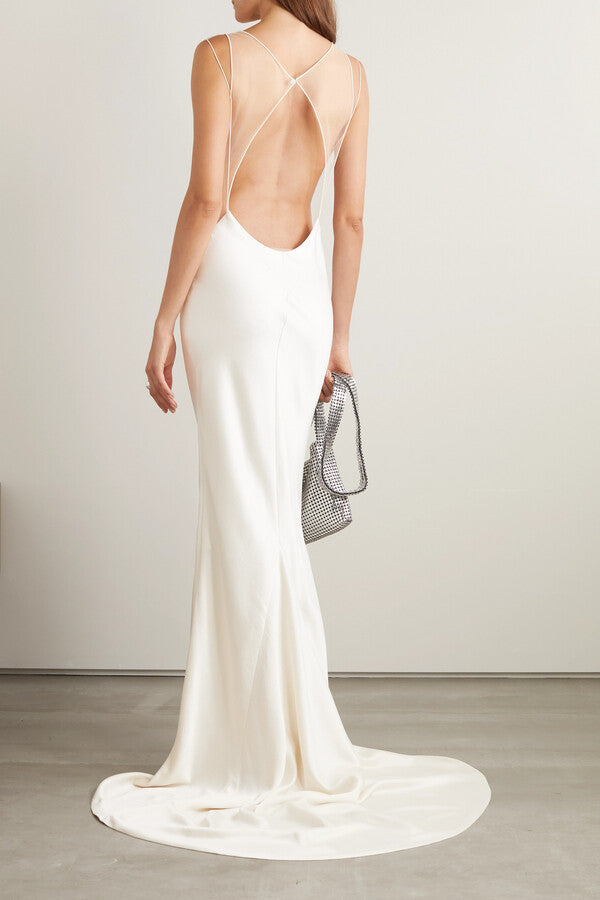 Mesh Insert Maxi Dress White HV1919