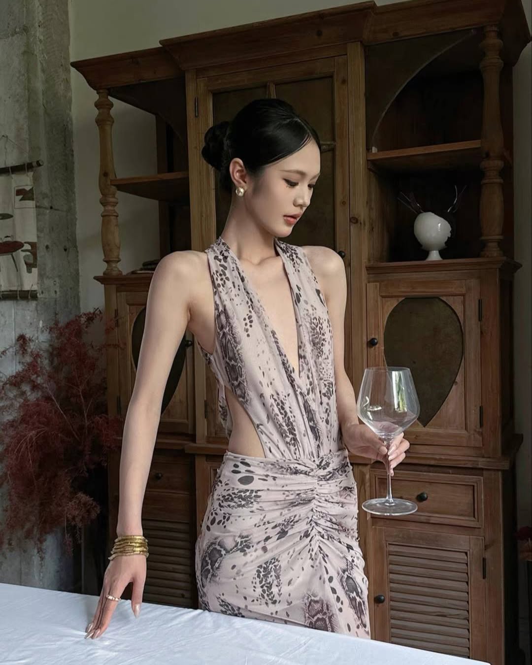 Floral Plunge V Neck Maxi Dress Pink HV2967