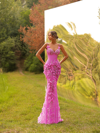 Floral Lace Bustier Maxi Dress Pink HV2928