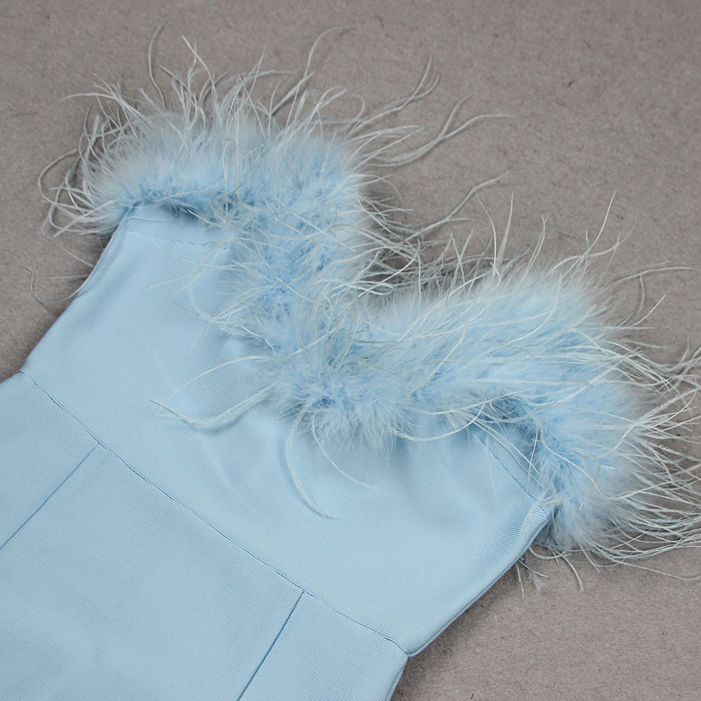 Strapless Feather Dress Blue HV9880