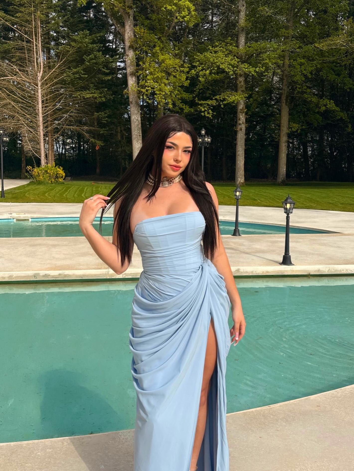 Strapless Draped Design Corset Maxi Dress Blue HV2964