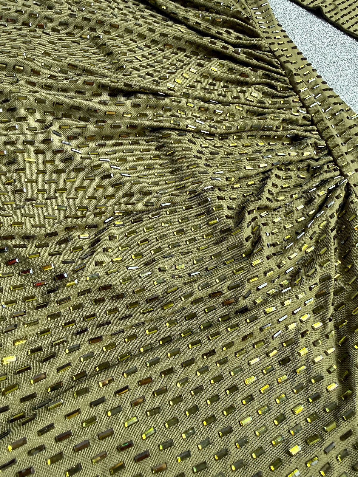 Long Sleeve Embellished A Line Midi Dress Green HV2836