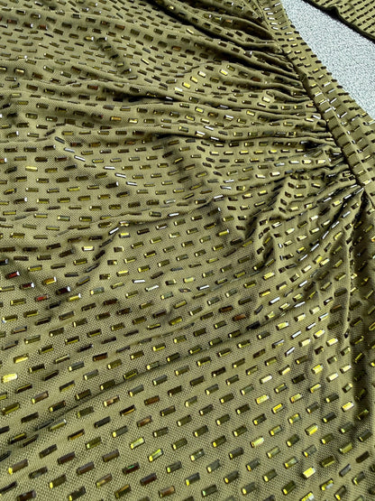 Long Sleeve Embellished A Line Midi Dress Green HV2836