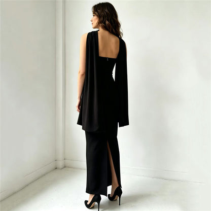 Strapless Crystal Scarf Maxi Dress Black HV3093