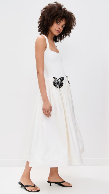 Butterfly Detail A Line Midi Dress White HV2639