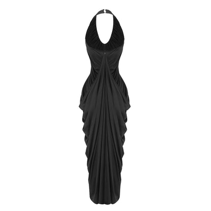 Halter Draped Design Maxi Dress Black HV0068
