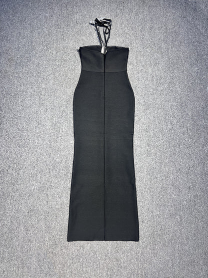 Halter Crystal Maxi Dress Black HV1560