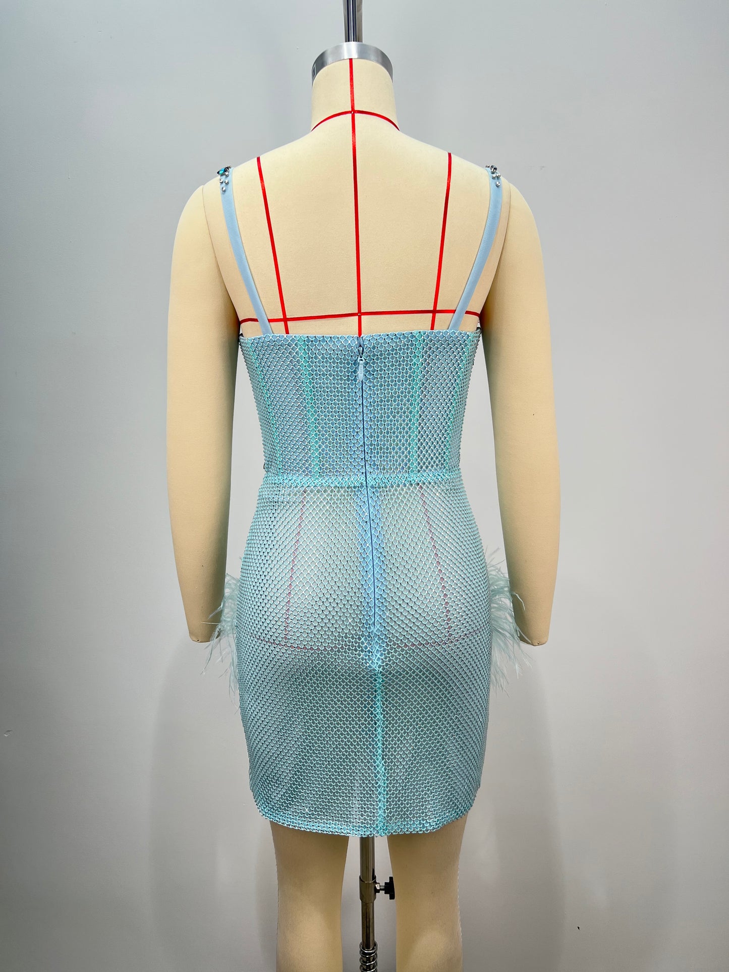 Crystal Bustier Feather Detail Dress Blue HV2192