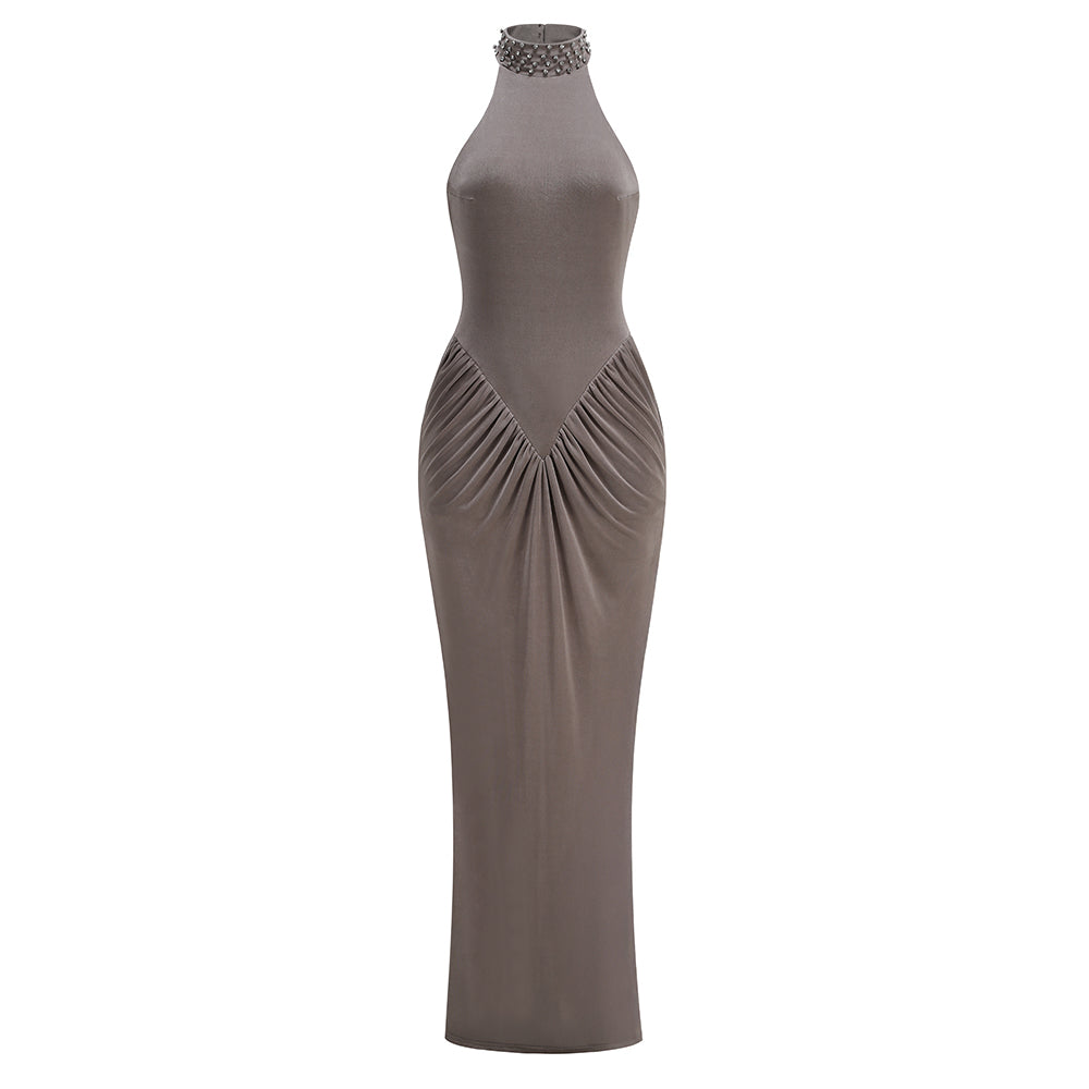 Halter Draped Maxi Dress Grey HV2954