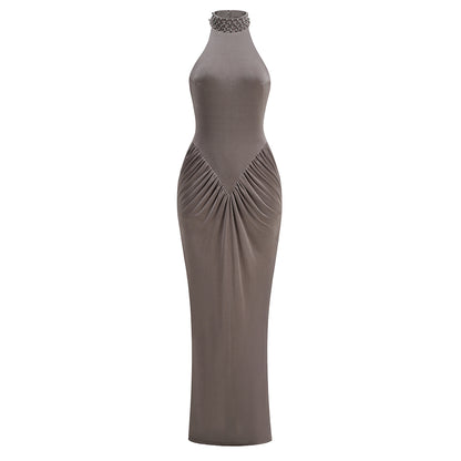 Halter Draped Maxi Dress Grey HV2954