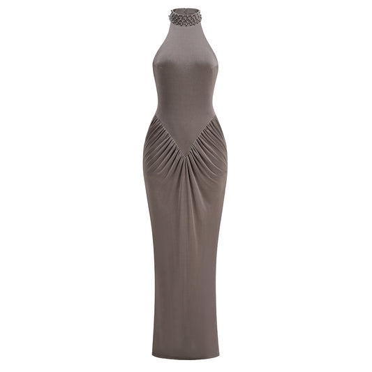 Halter Draped Maxi Dress Grey HV2954
