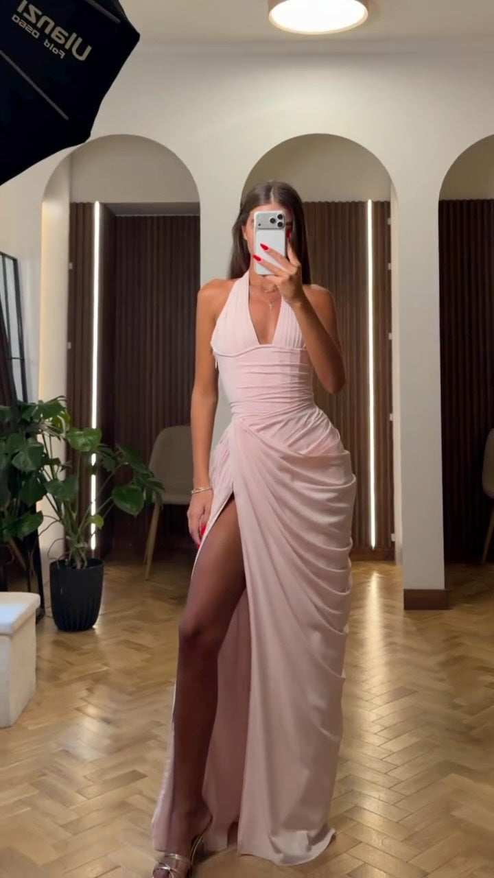 Halter Draped Corset Maxi Dress HV3194