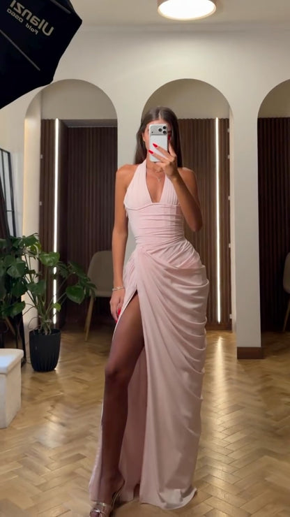 Halter Draped Corset Maxi Dress HV3194