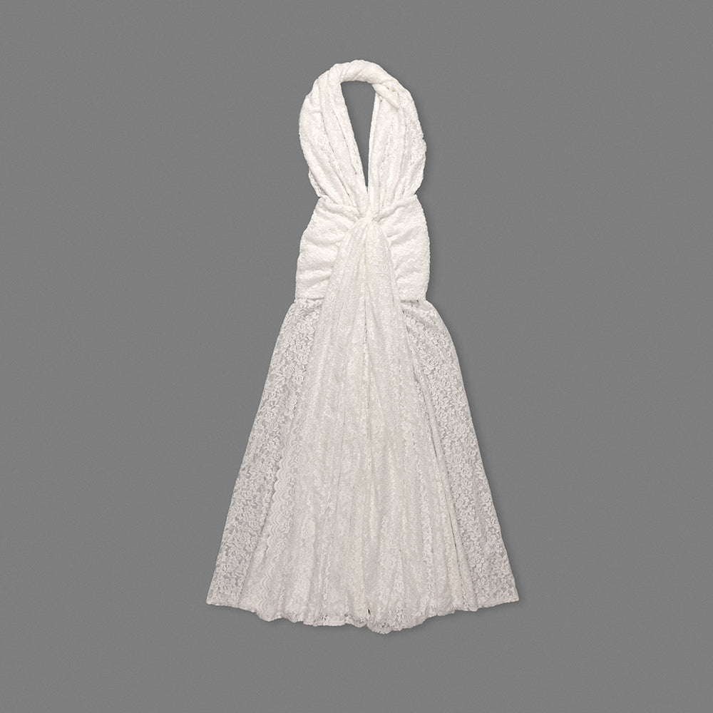 Halter Draped Crochet Maxi Dress White HV0096