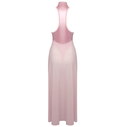 Halter A Line Maxi Dress Pink HV1567