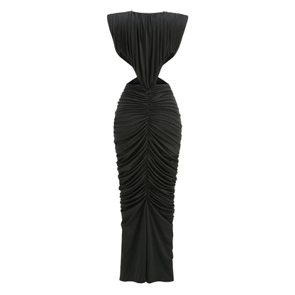 Draped Cut Out Sides Maxi Dress Black HV3141