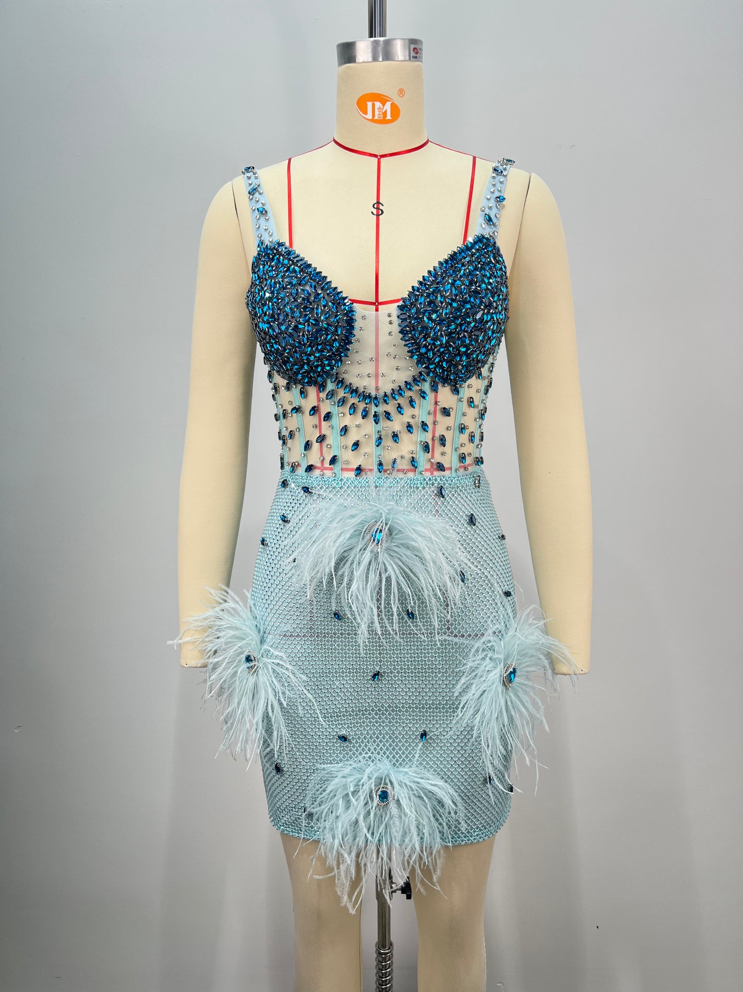 Crystal Bustier Feather Detail Dress Blue HV2192