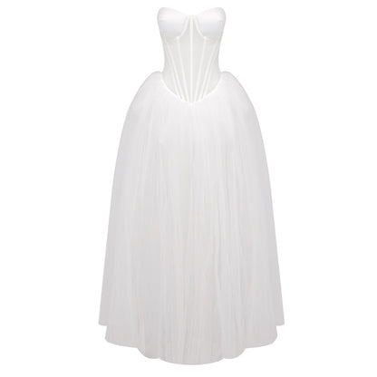 Strapless Corset A Line Maxi Dress White HV1963